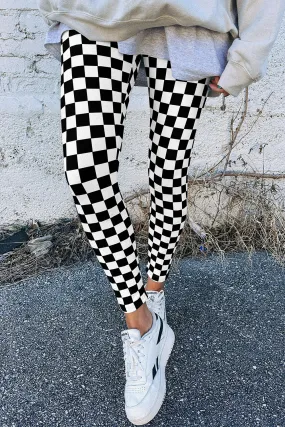 🖤 Black Checkered Pattern High Waist Skinny Leggings – Sleek, Stylish, Confidence Boost | Gothic Outlaws 🔥