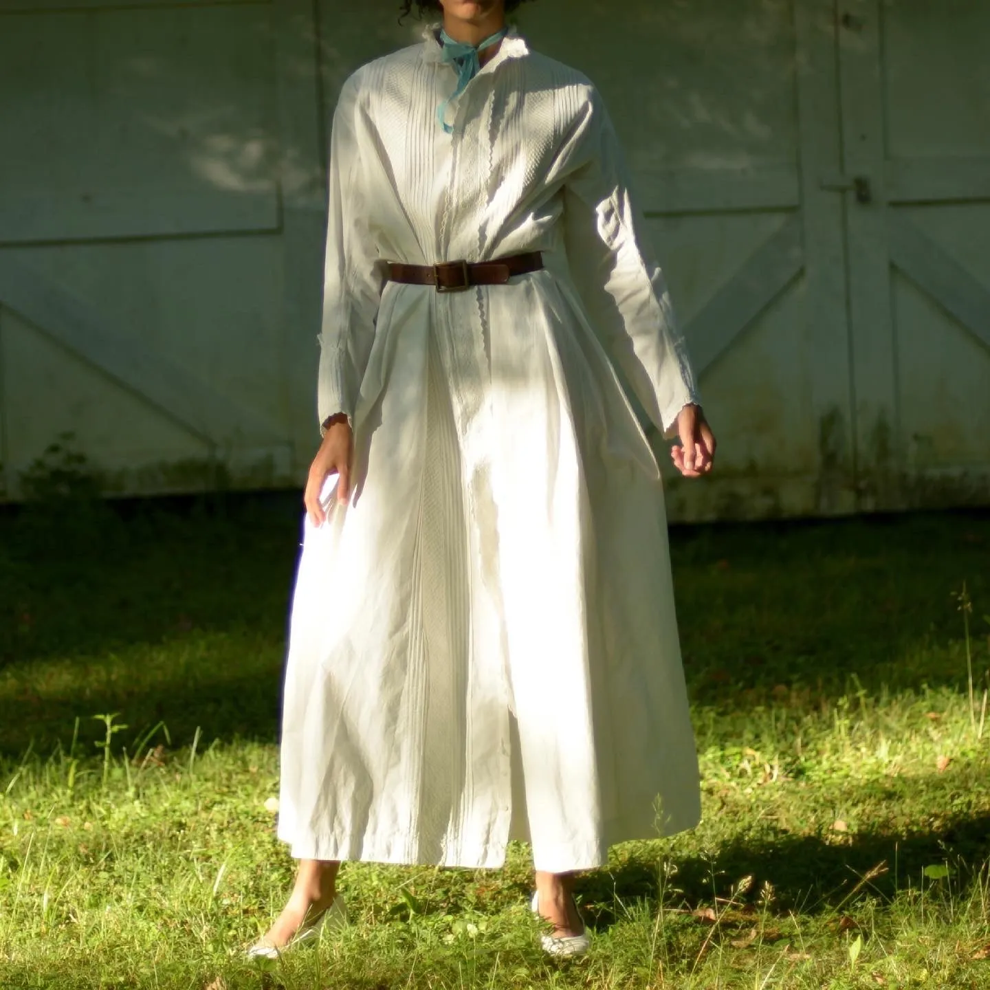 1880s brides trousseau billowing A-line pintuck/embroidered night dress