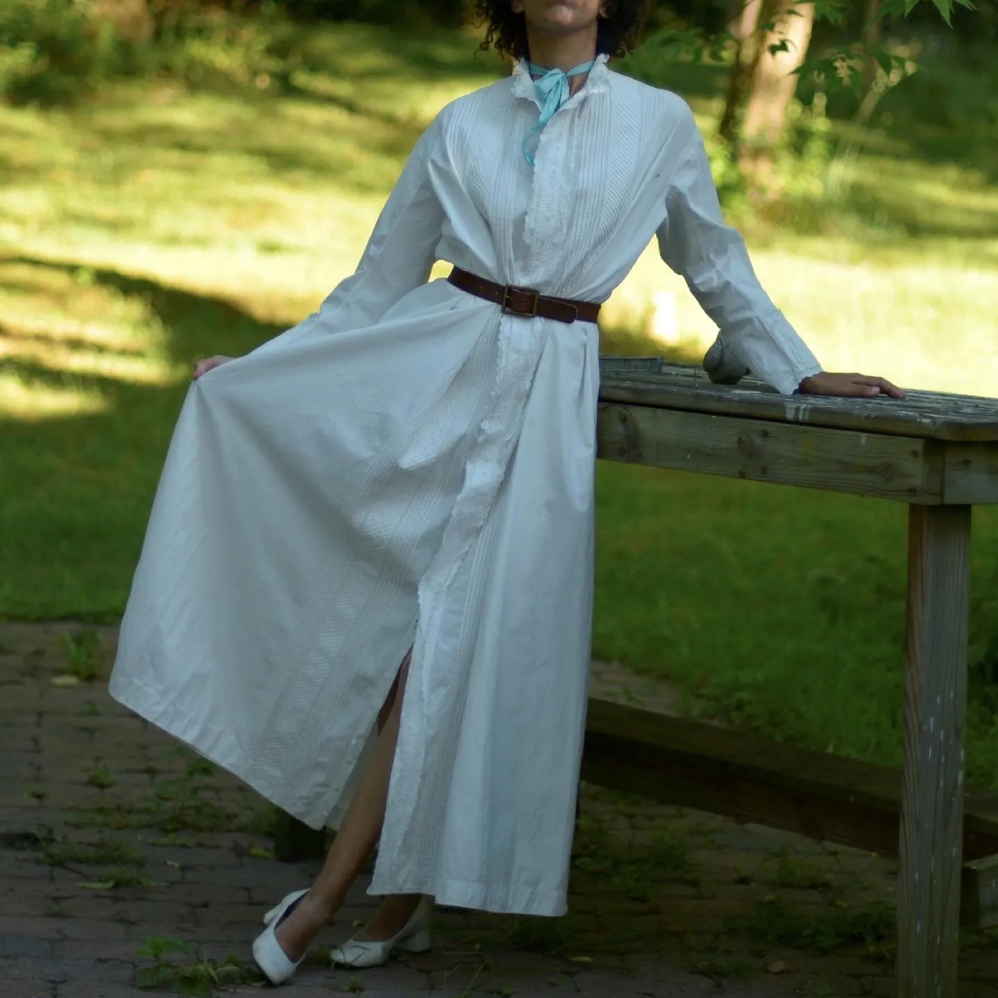 1880s brides trousseau billowing A-line pintuck/embroidered night dress