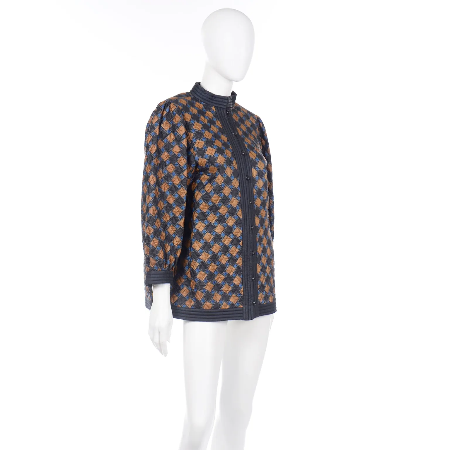 1976 Yves Saint Laurent Vintage Blue Check Jacket YSL Russian Peasant