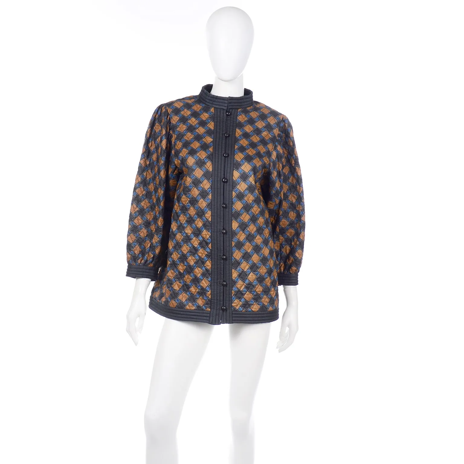 1976 Yves Saint Laurent Vintage Blue Check Jacket YSL Russian Peasant