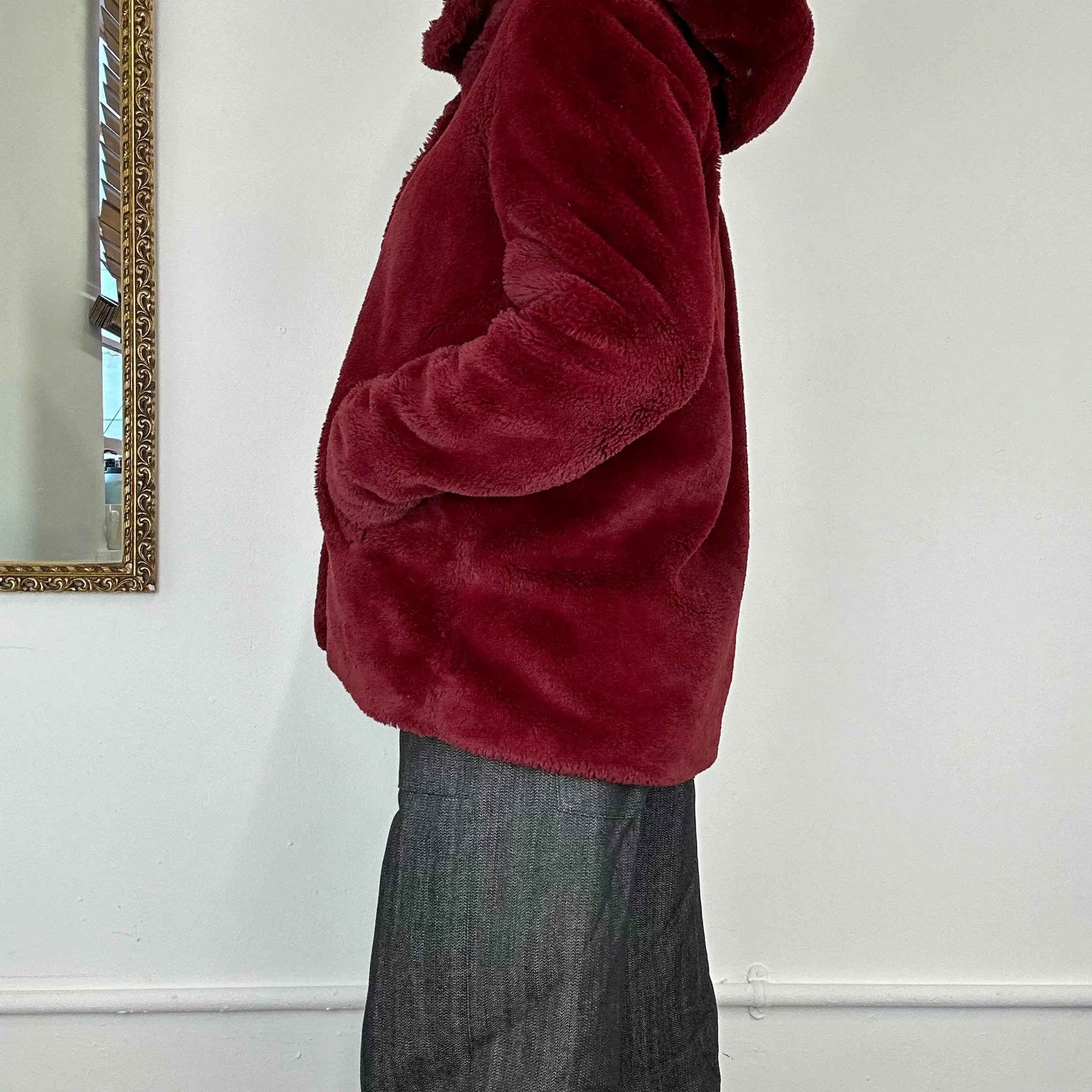 2000s faux fur hooded coat