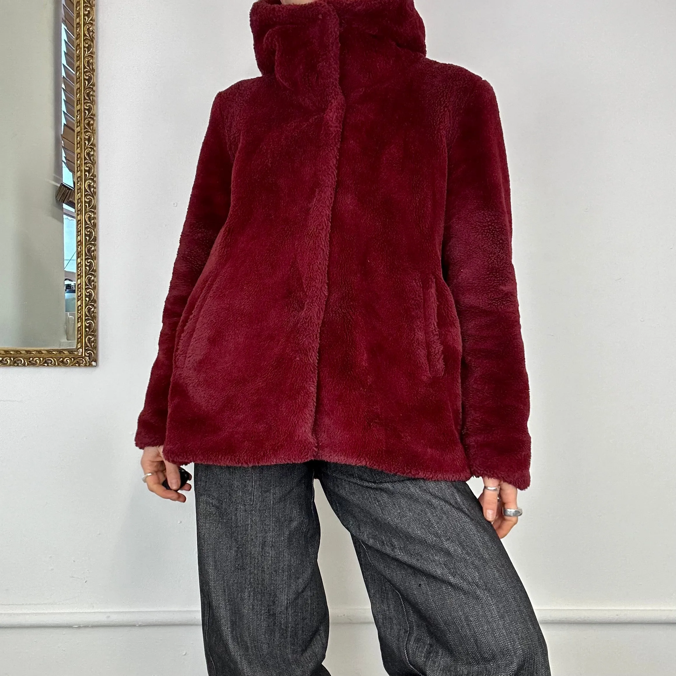 2000s faux fur hooded coat