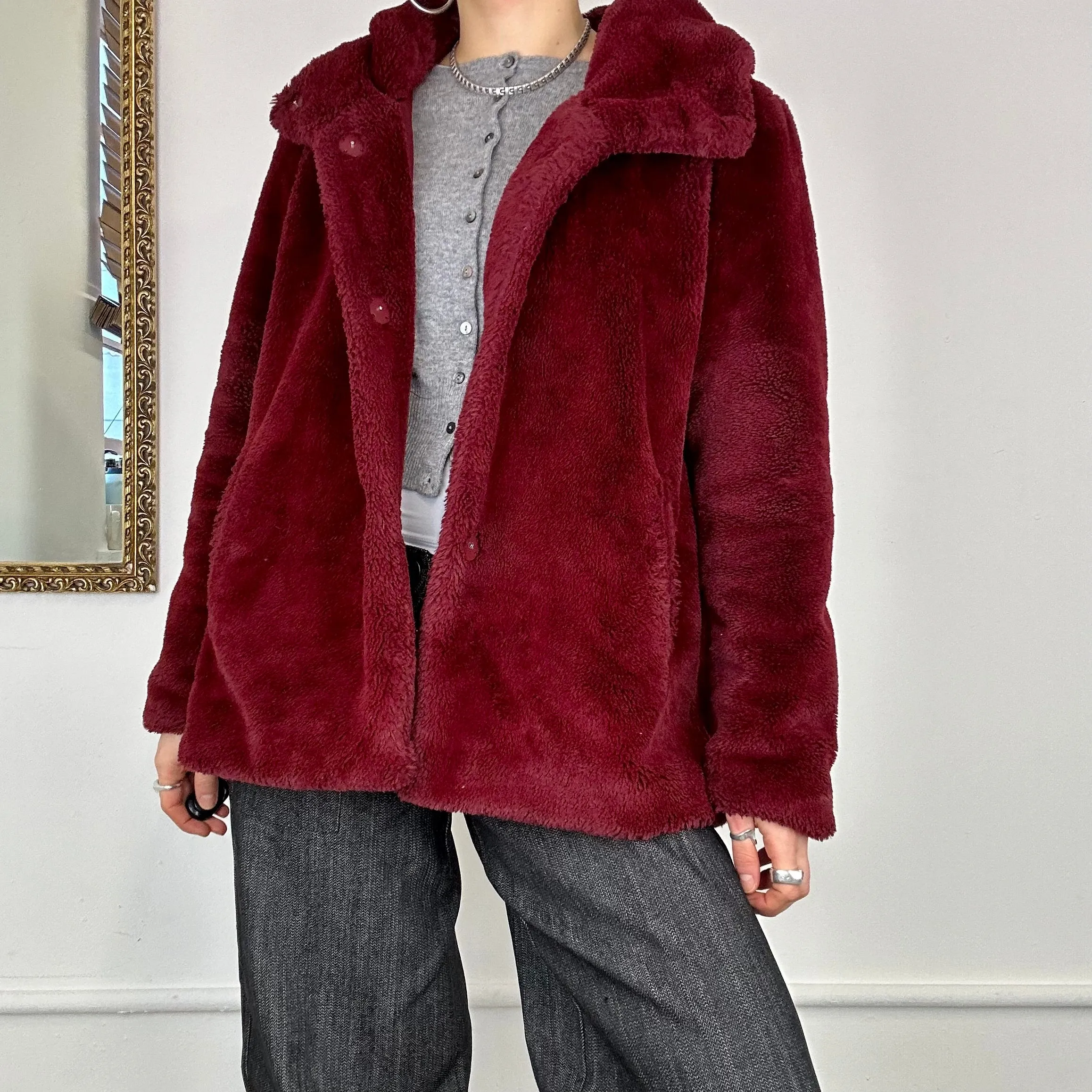 2000s faux fur hooded coat