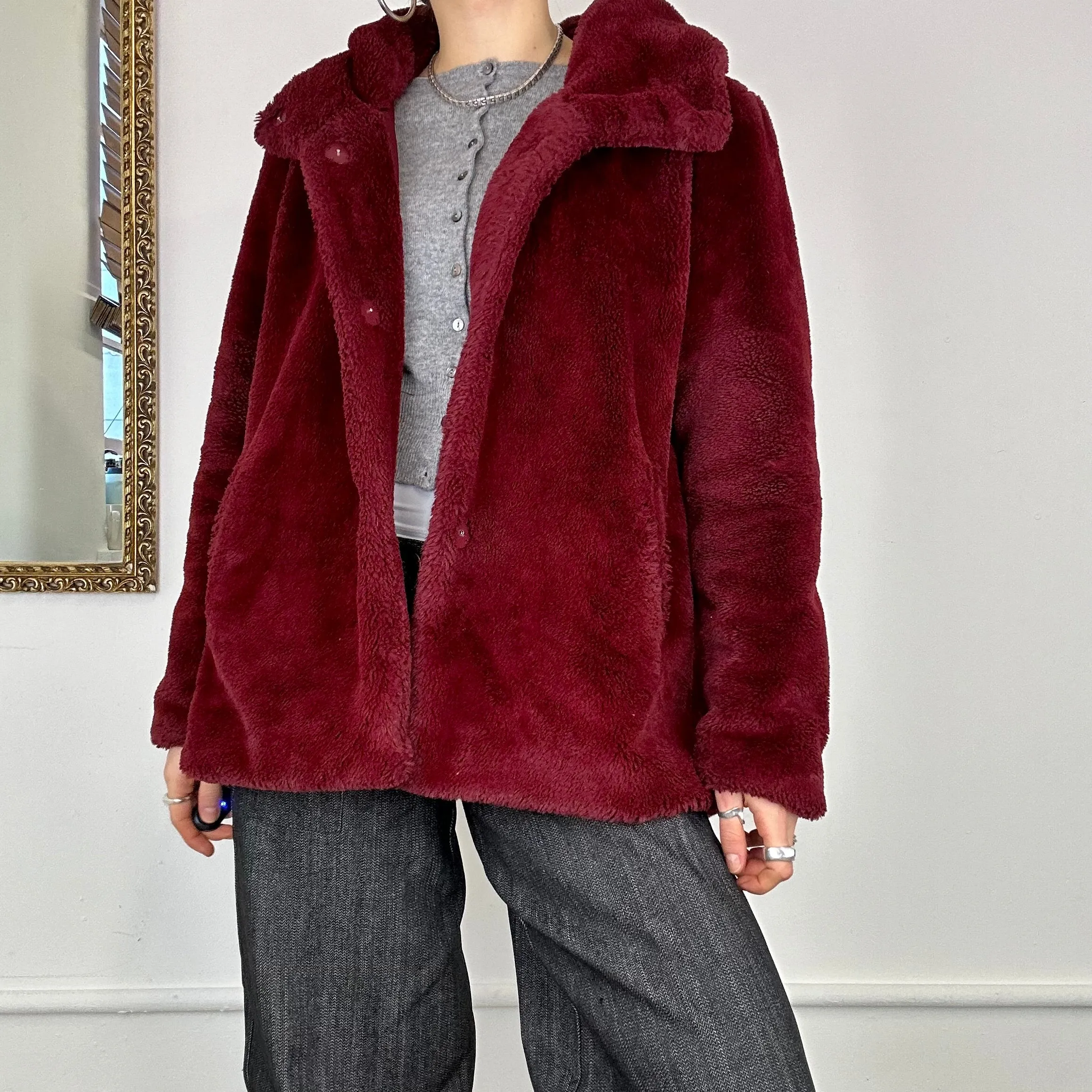 2000s faux fur hooded coat