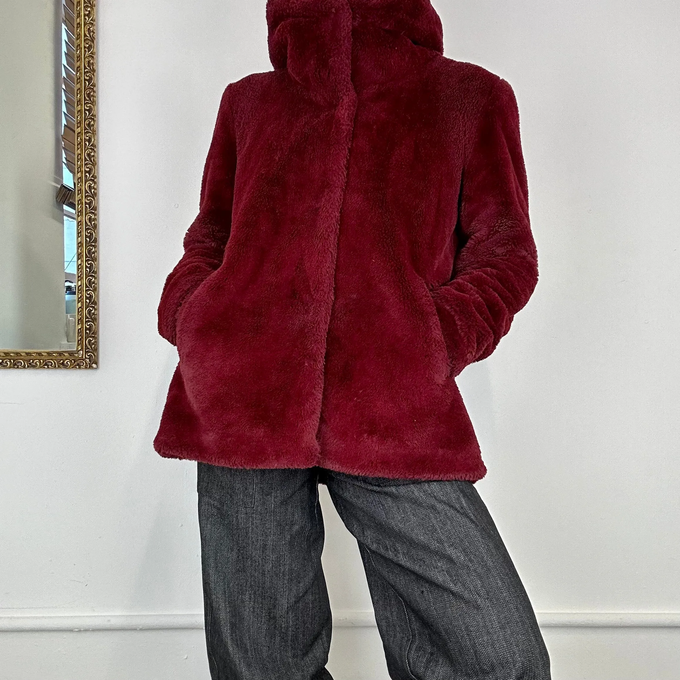 2000s faux fur hooded coat