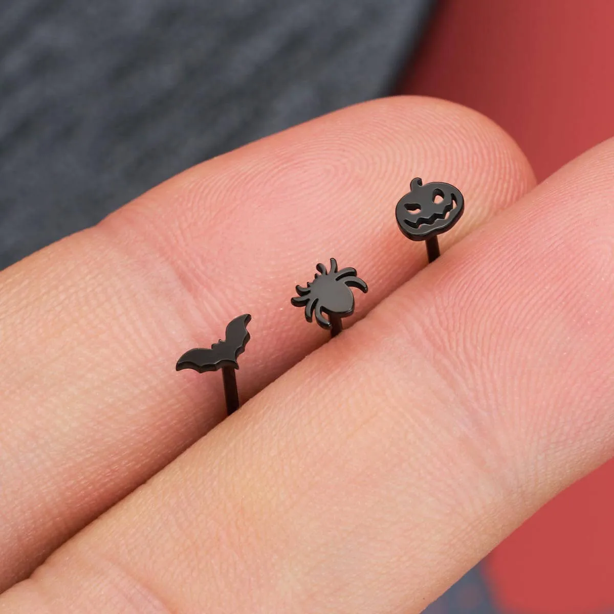 20G 3PCS Spider/Pumpkin/Bat L-Shaped Nostril Studs Set