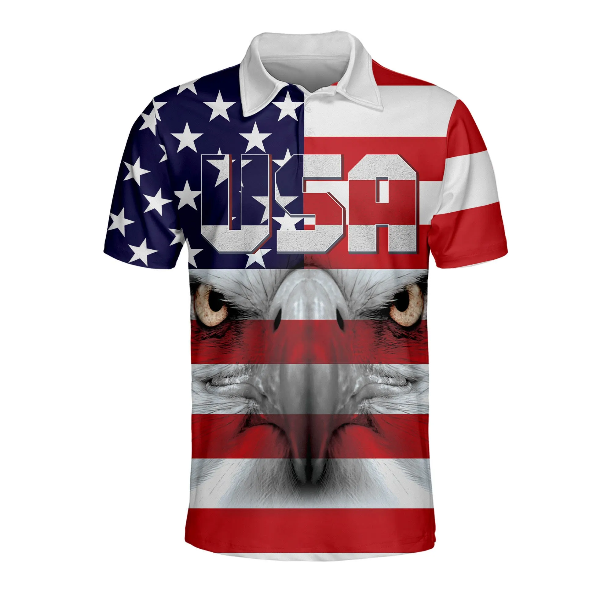 3D All Over Print US Flag Colors Patriotic Polo Shirt, USA Pattern Shirt for Men, Independence Day Polo Shirt