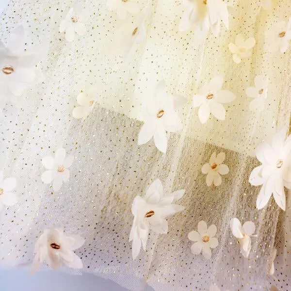 3D Floral Mesh Midi Beige Tutu