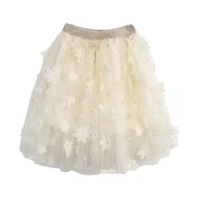 3D Floral Mesh Midi Beige Tutu