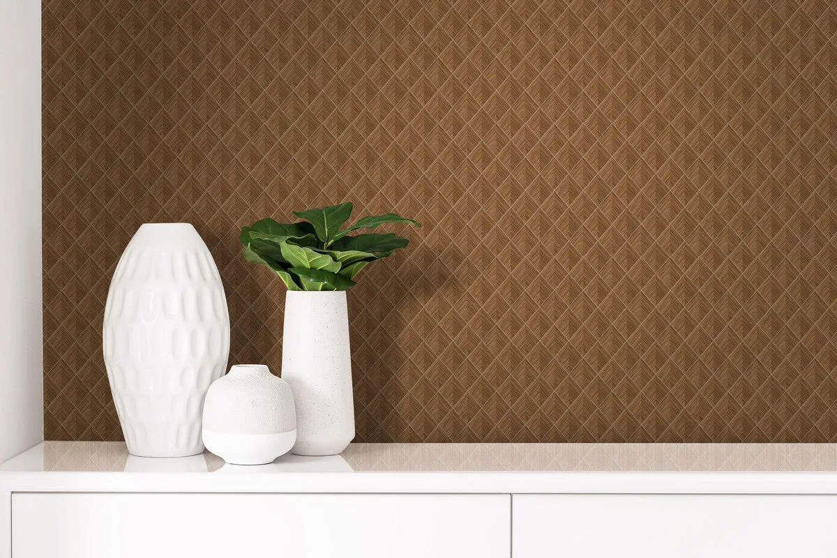 3D Pyramid Faux Grasscloth Wallpaper in Bronze