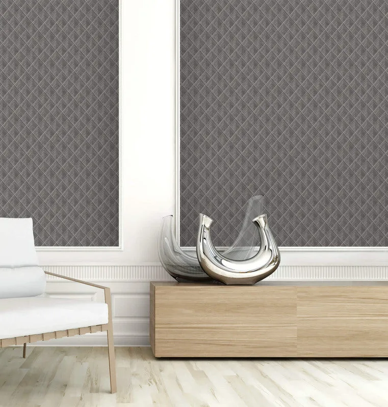 3D Pyramid Faux Grasscloth Wallpaper in Dark Grey