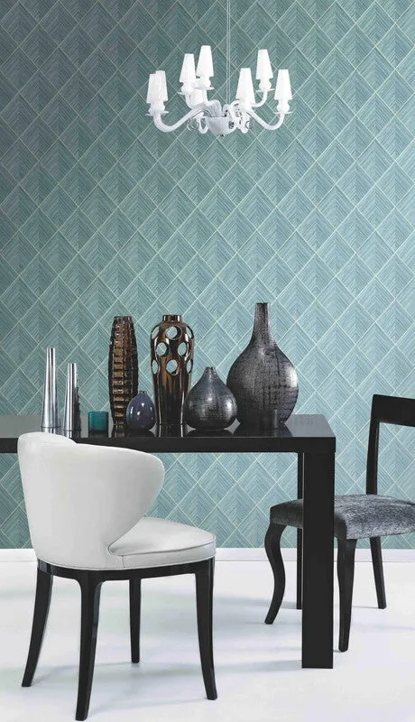 3D Pyramid Faux Grasscloth Wallpaper in Turquoise