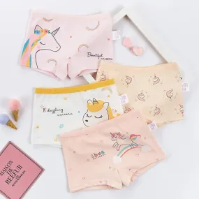 4PCS Girls Cute Unicorn Print Panties Kid Cotton Soft Antibacterial Knickers 2 y Young Children Underwear Thin Breathable Briefs