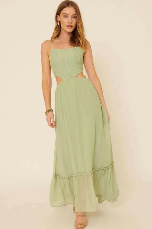 A Sheer, Chiffon Floral Lace Maxi Dress