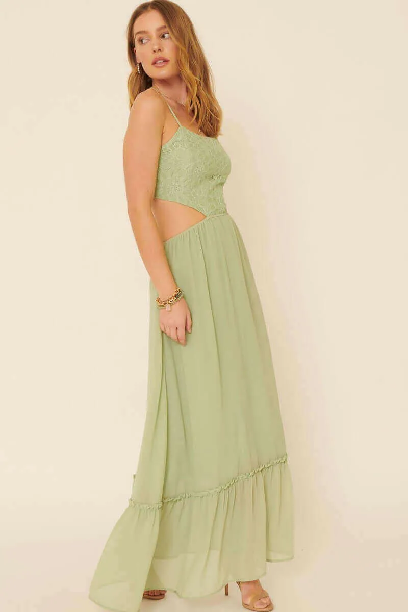 A Sheer, Chiffon Floral Lace Maxi Dress