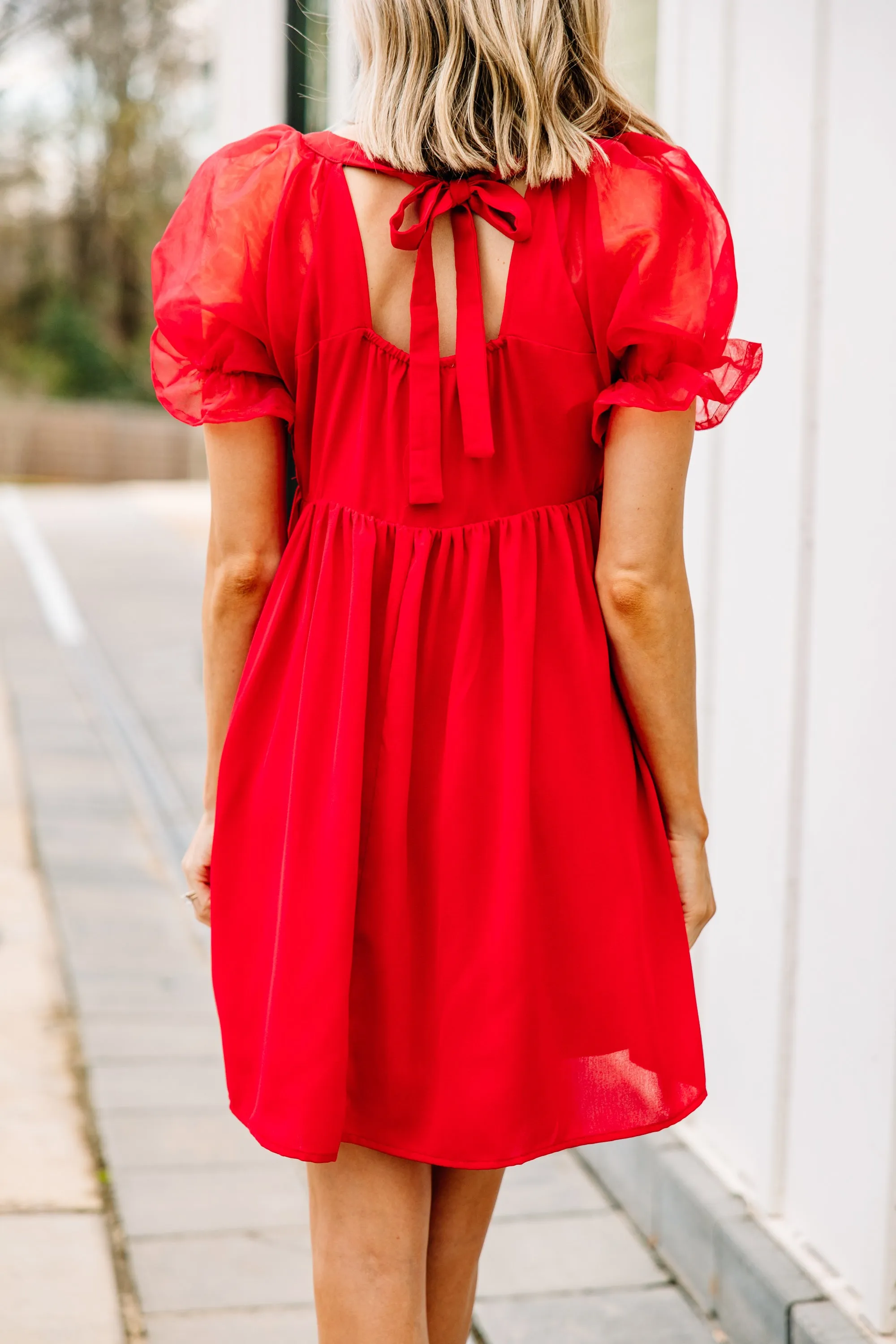 A Step Above Red Bubble Sleeve Dress