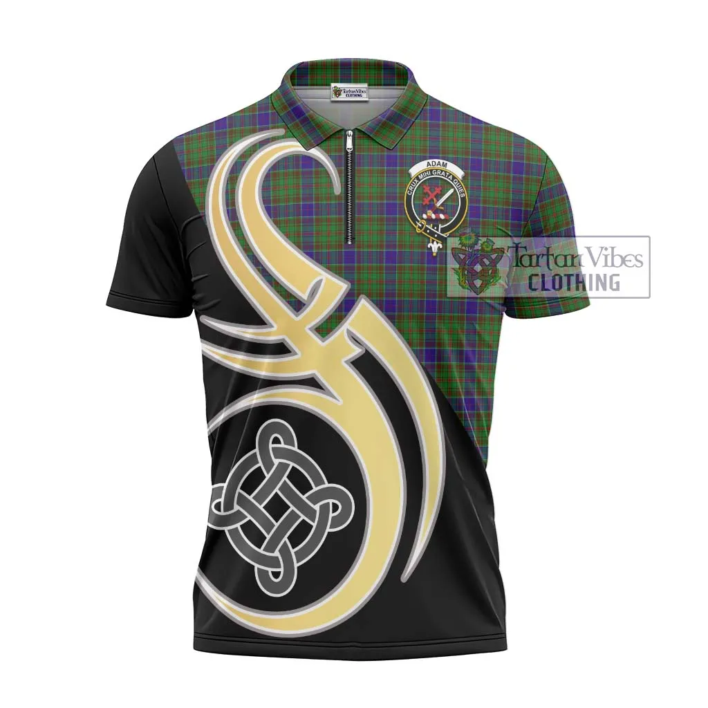 Adam Tartan Zipper Polo Shirt with Family Crest and Celtic Symbol Style