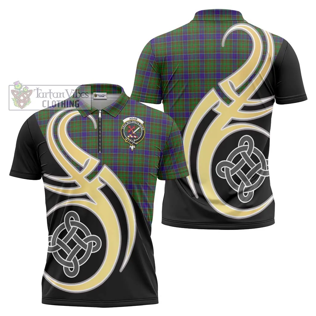 Adam Tartan Zipper Polo Shirt with Family Crest and Celtic Symbol Style