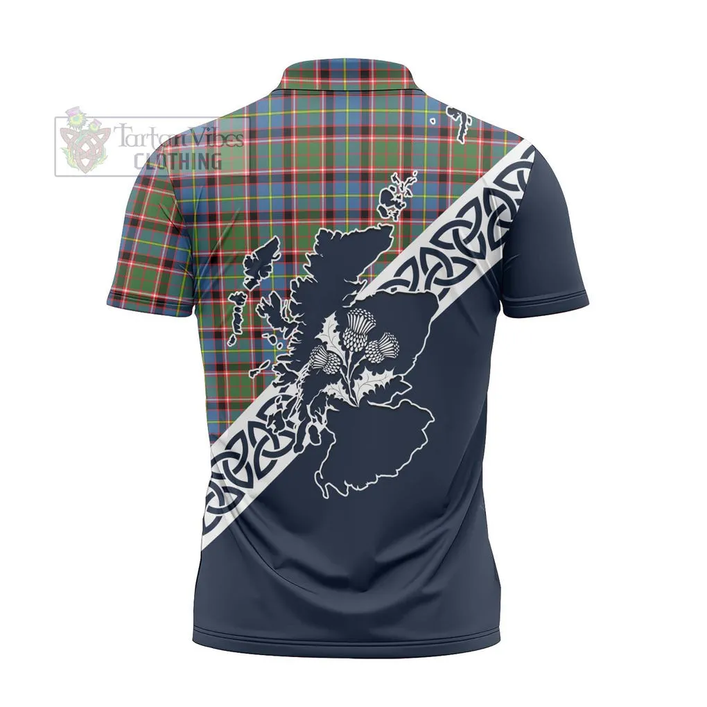 Aikenhead Tartan Zipper Polo Shirt Featuring Thistle and Scotland Map