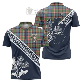 Aikenhead Tartan Zipper Polo Shirt Featuring Thistle and Scotland Map