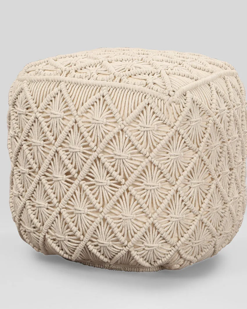 Ajeer White Ottomon Cotton Pouf | 17 x 17 inches