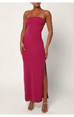 Always Eye-Catching Magenta Strapless Knotted Maxi Dress