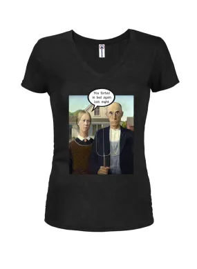 American Gothic Farts Juniors V Neck T-Shirt