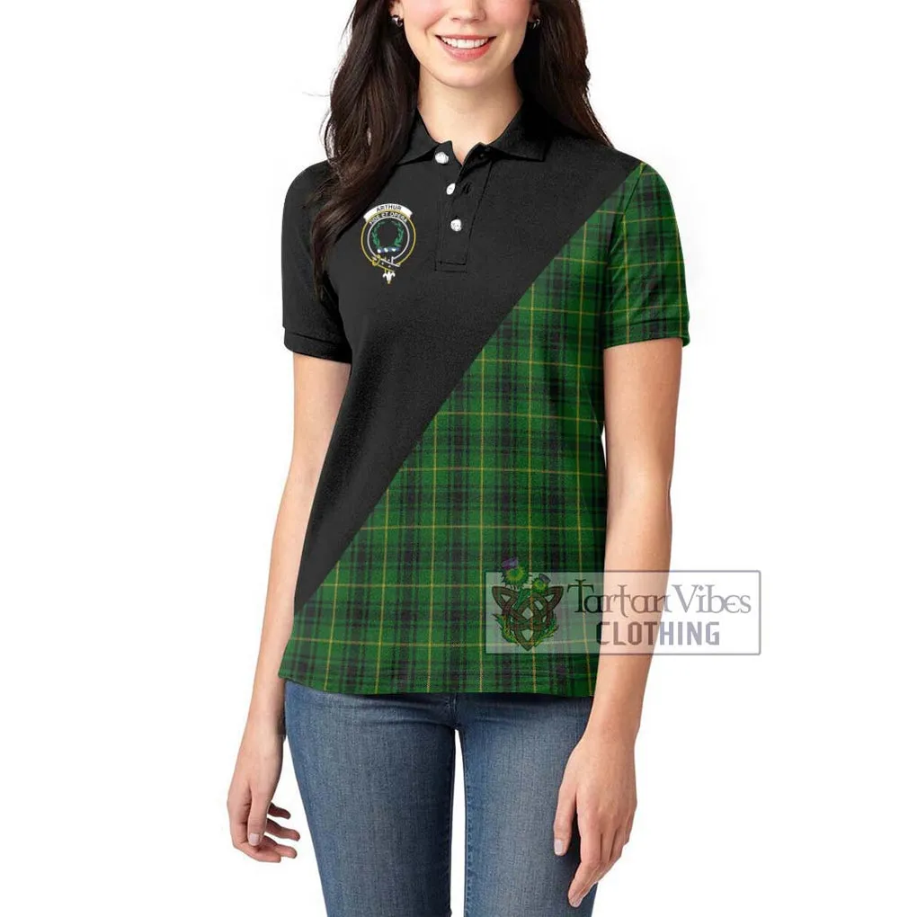 Arthur Tartan Women's Polo Shirt with Family Crest and Military Logo Style