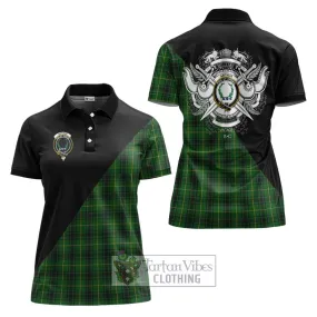 Arthur Tartan Women's Polo Shirt with Family Crest and Military Logo Style