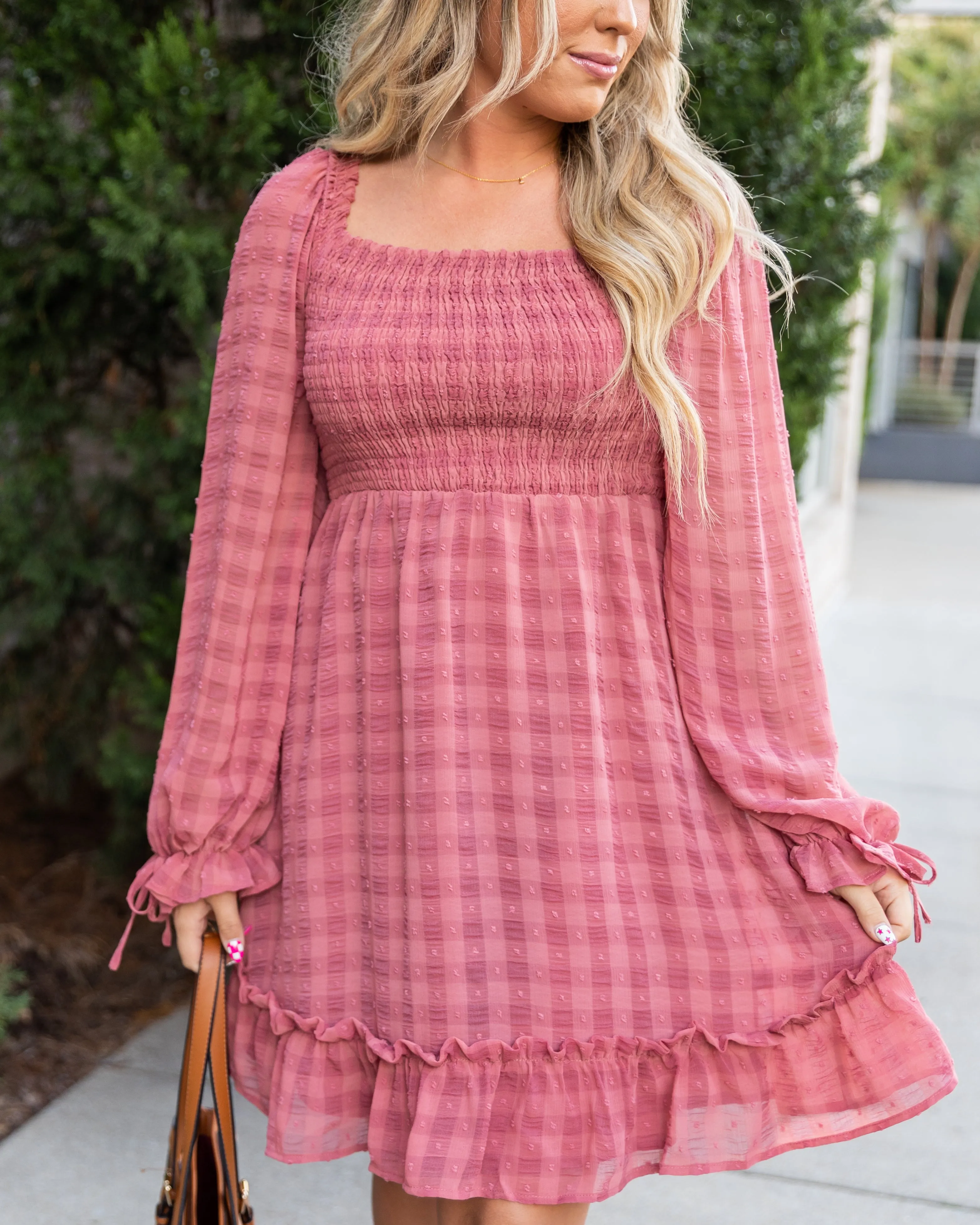 Ashton Plaid Smocked Dress - Salmon