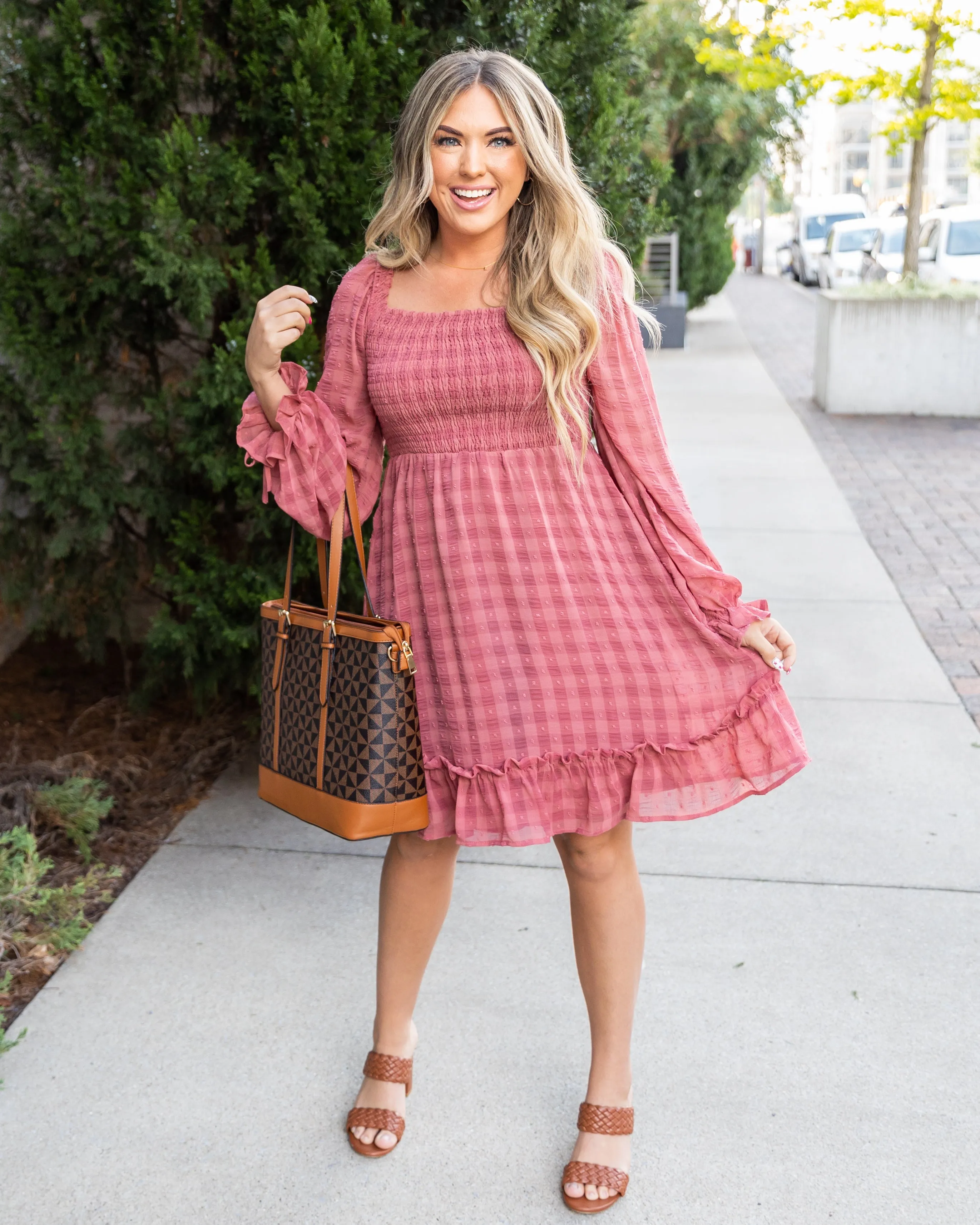 Ashton Plaid Smocked Dress - Salmon