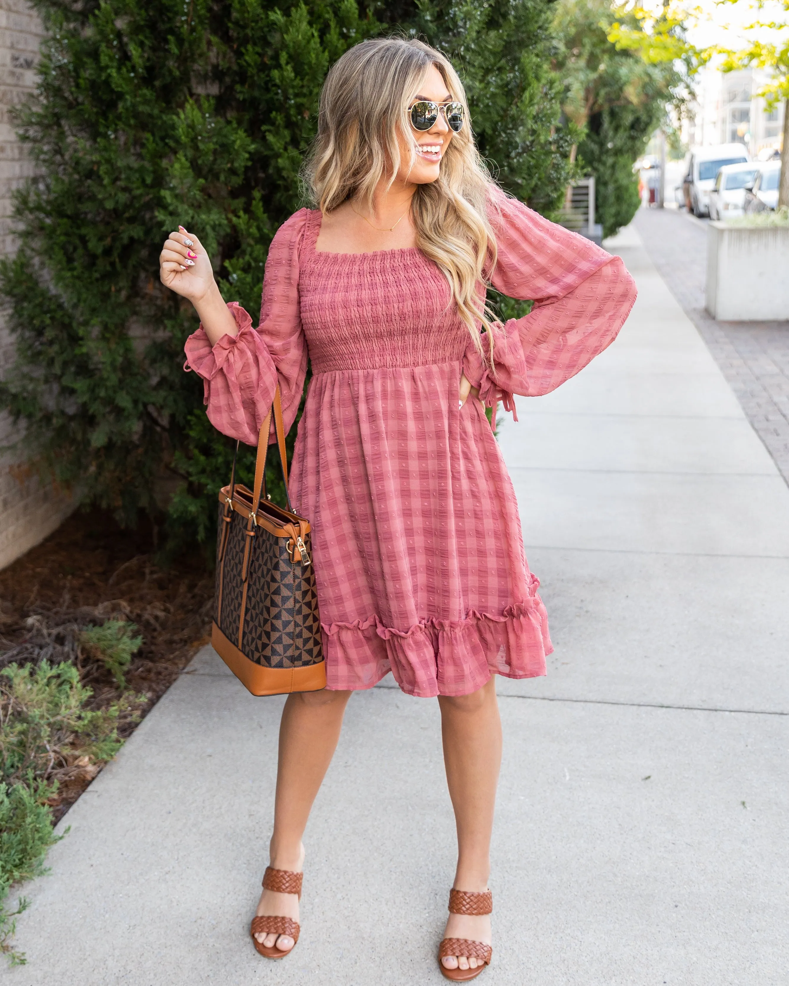 Ashton Plaid Smocked Dress - Salmon