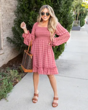 Ashton Plaid Smocked Dress - Salmon