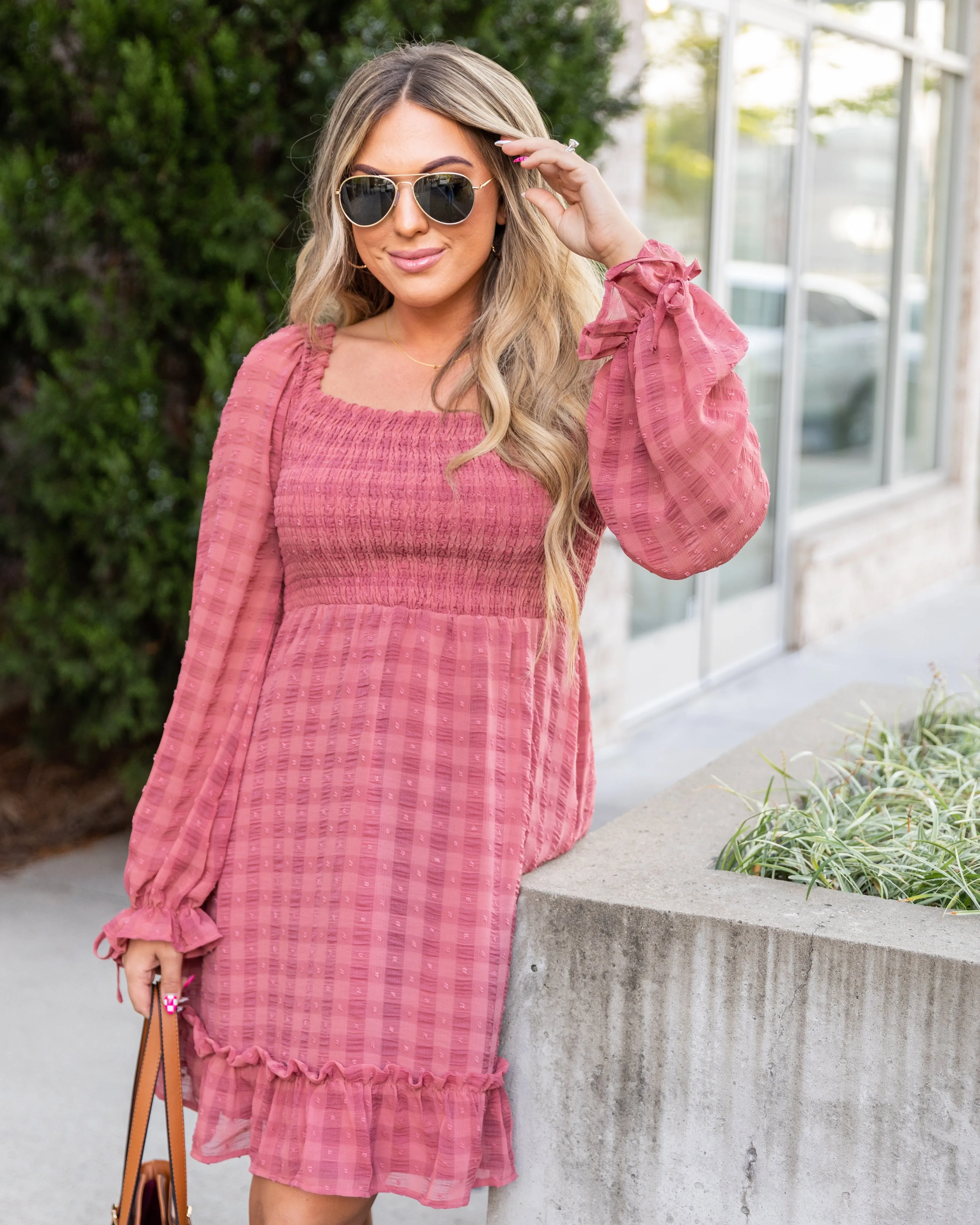 Ashton Plaid Smocked Dress - Salmon