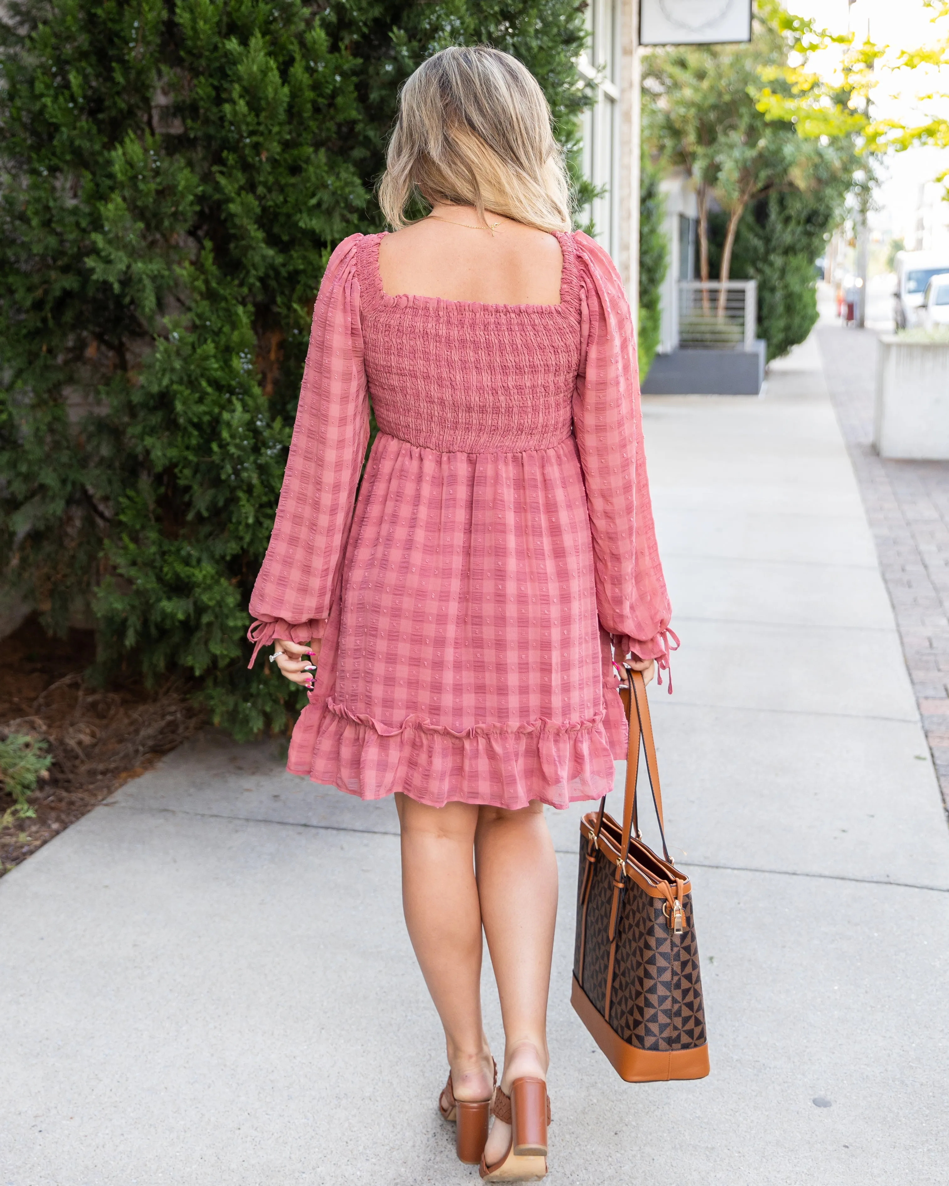 Ashton Plaid Smocked Dress - Salmon