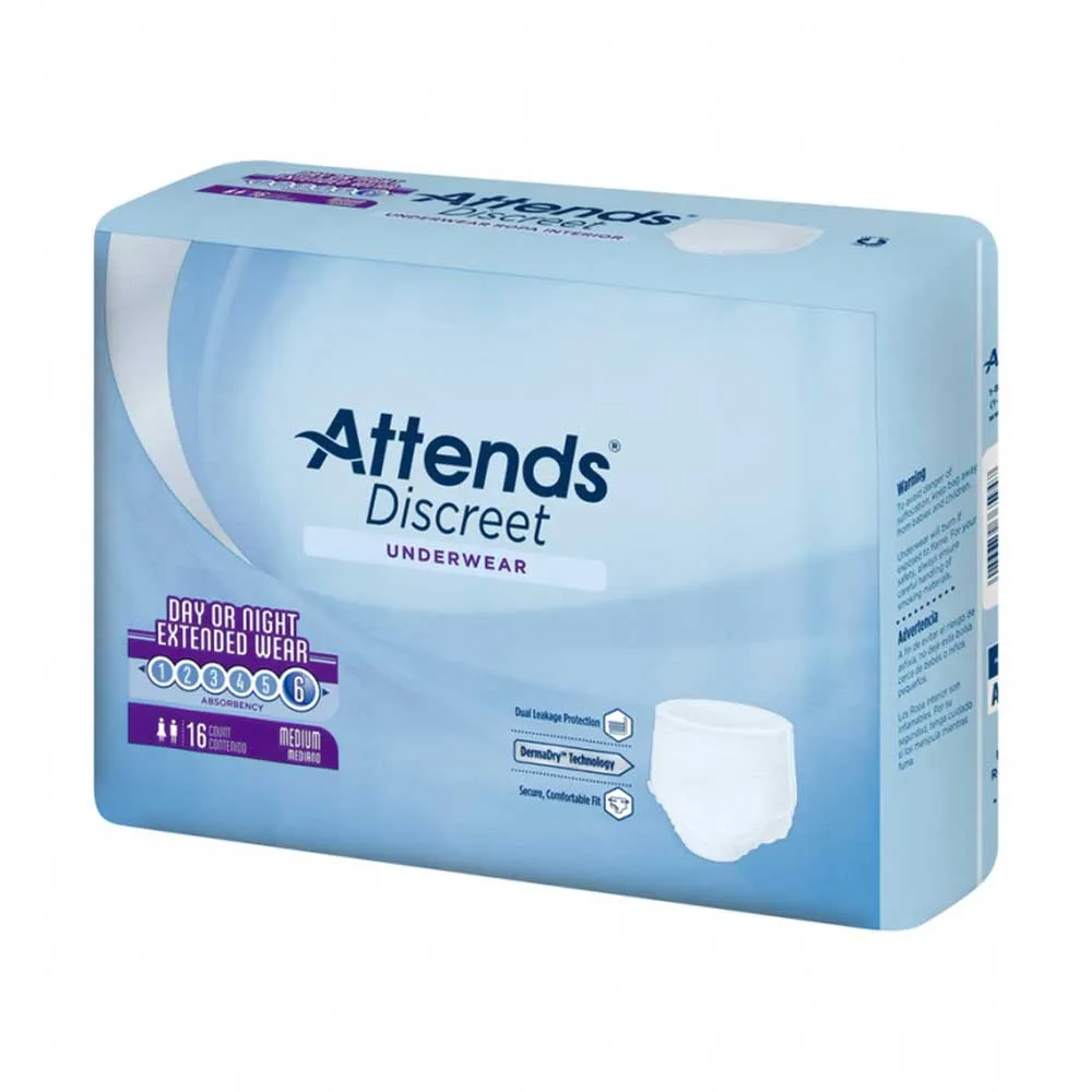 Attends APPNT20 Discreet Day/Night Extended Wear Underwear, Medium Pack of 16