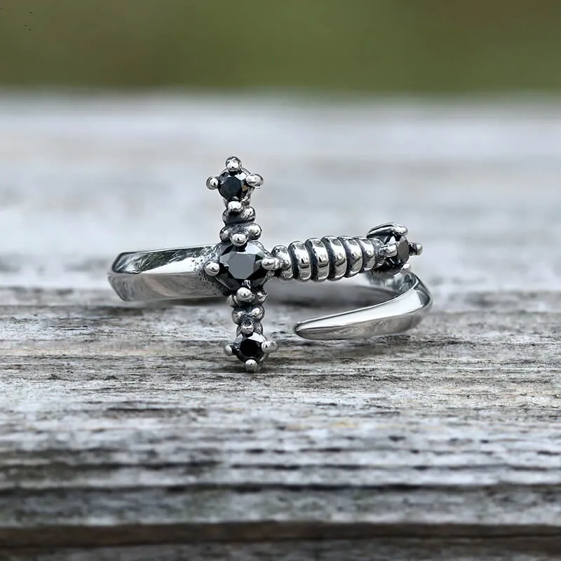 Bent Sword Stainless Steel Gothic Ring