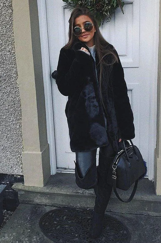 Black Faux Fur Coat - Kinleigh