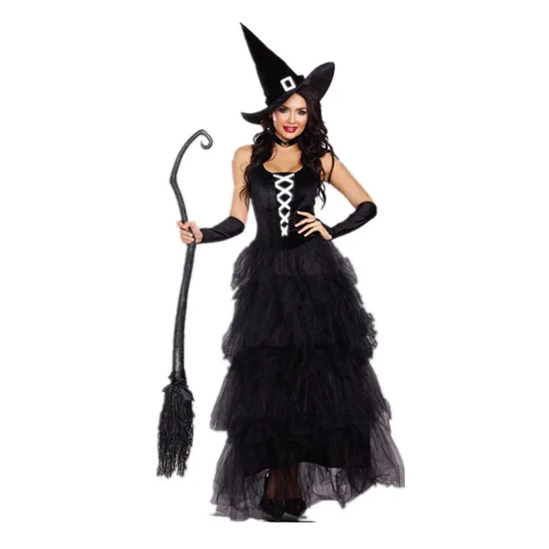 Black Gothic Cosplay Wizard Halloween Witch Dress