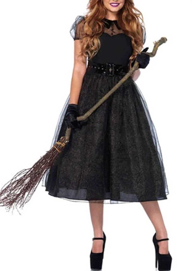 Black Gothic Cosplay Wizard Halloween Witch Dress