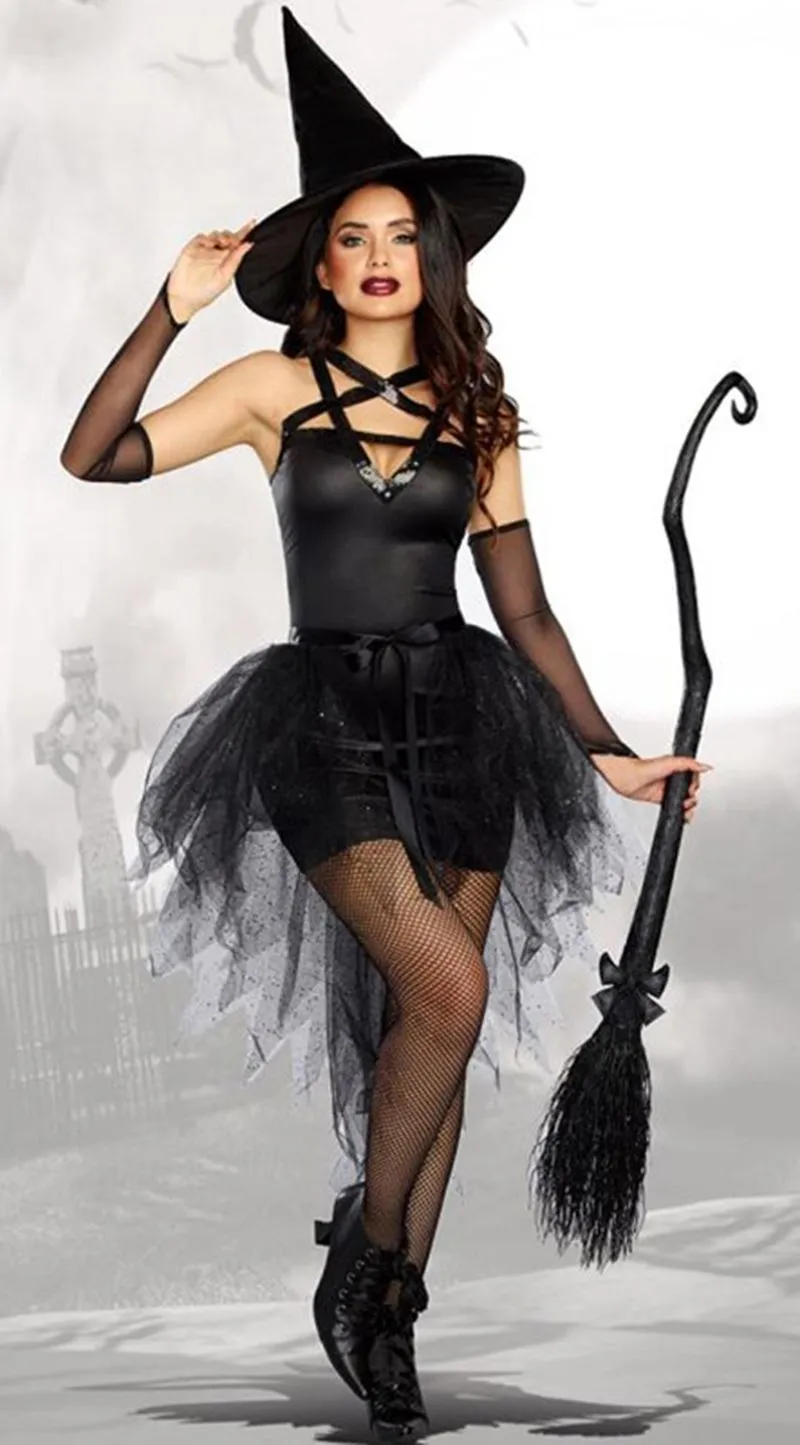 Black Gothic Cosplay Wizard Halloween Witch Dress