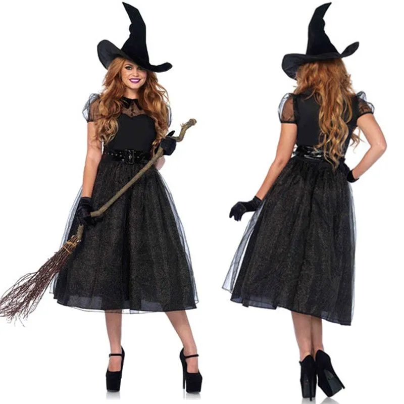 Black Gothic Cosplay Wizard Halloween Witch Dress