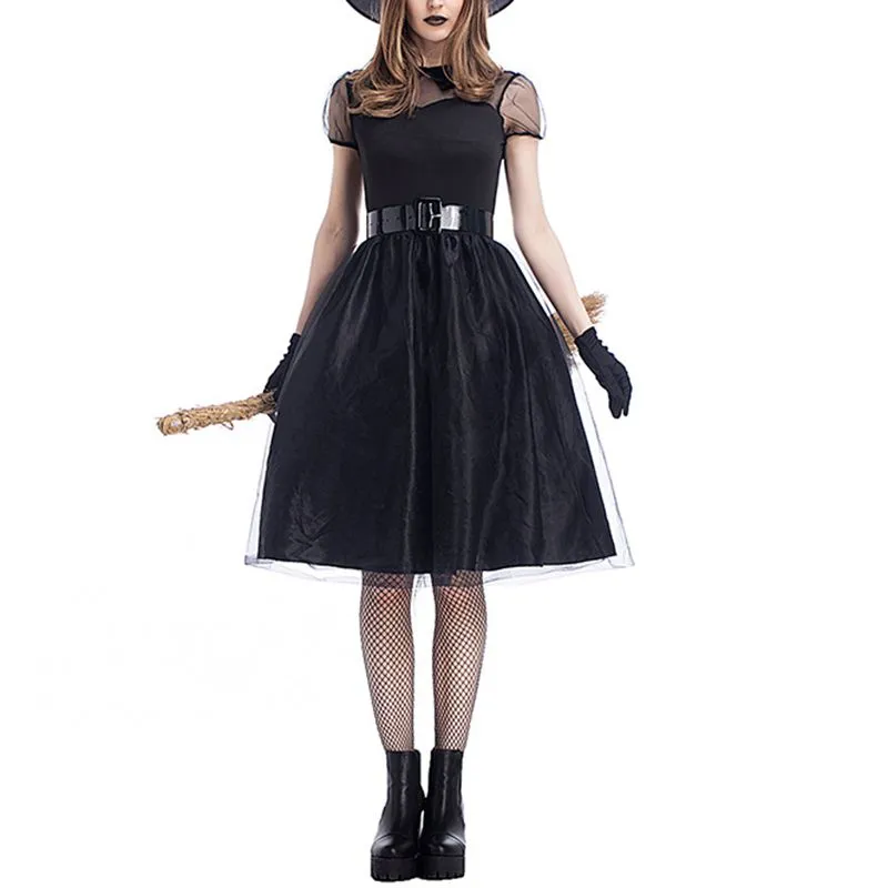 Black Gothic Cosplay Wizard Halloween Witch Dress