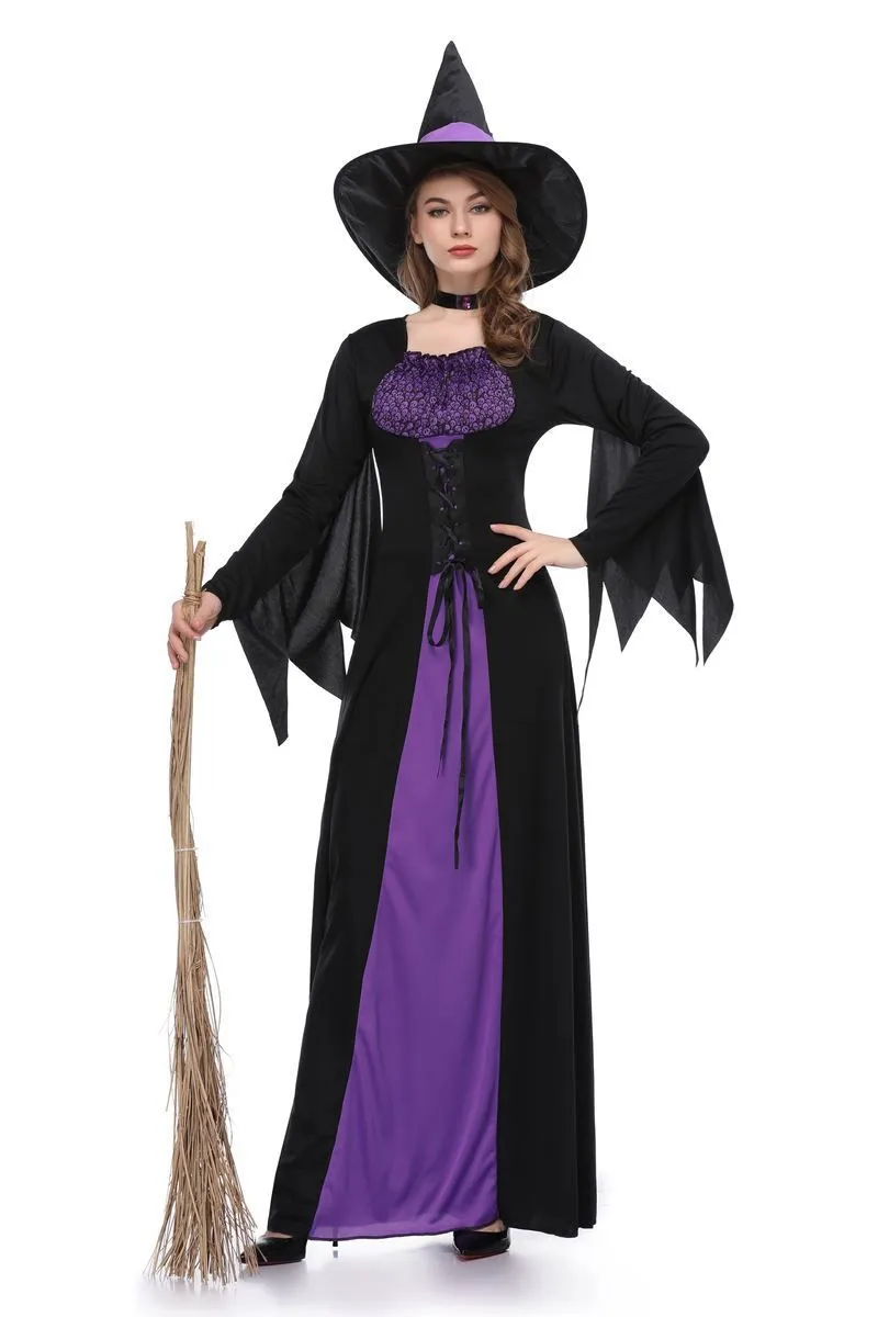 Black Gothic Cosplay Wizard Halloween Witch Dress