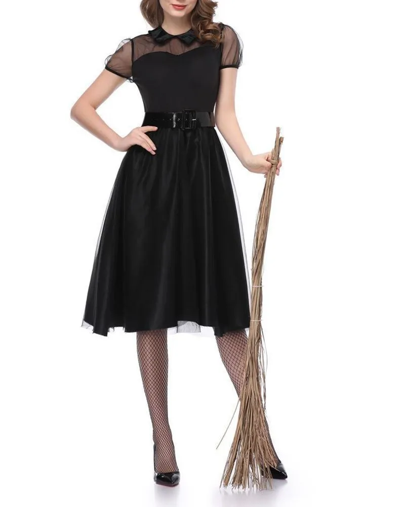 Black Gothic Cosplay Wizard Halloween Witch Dress