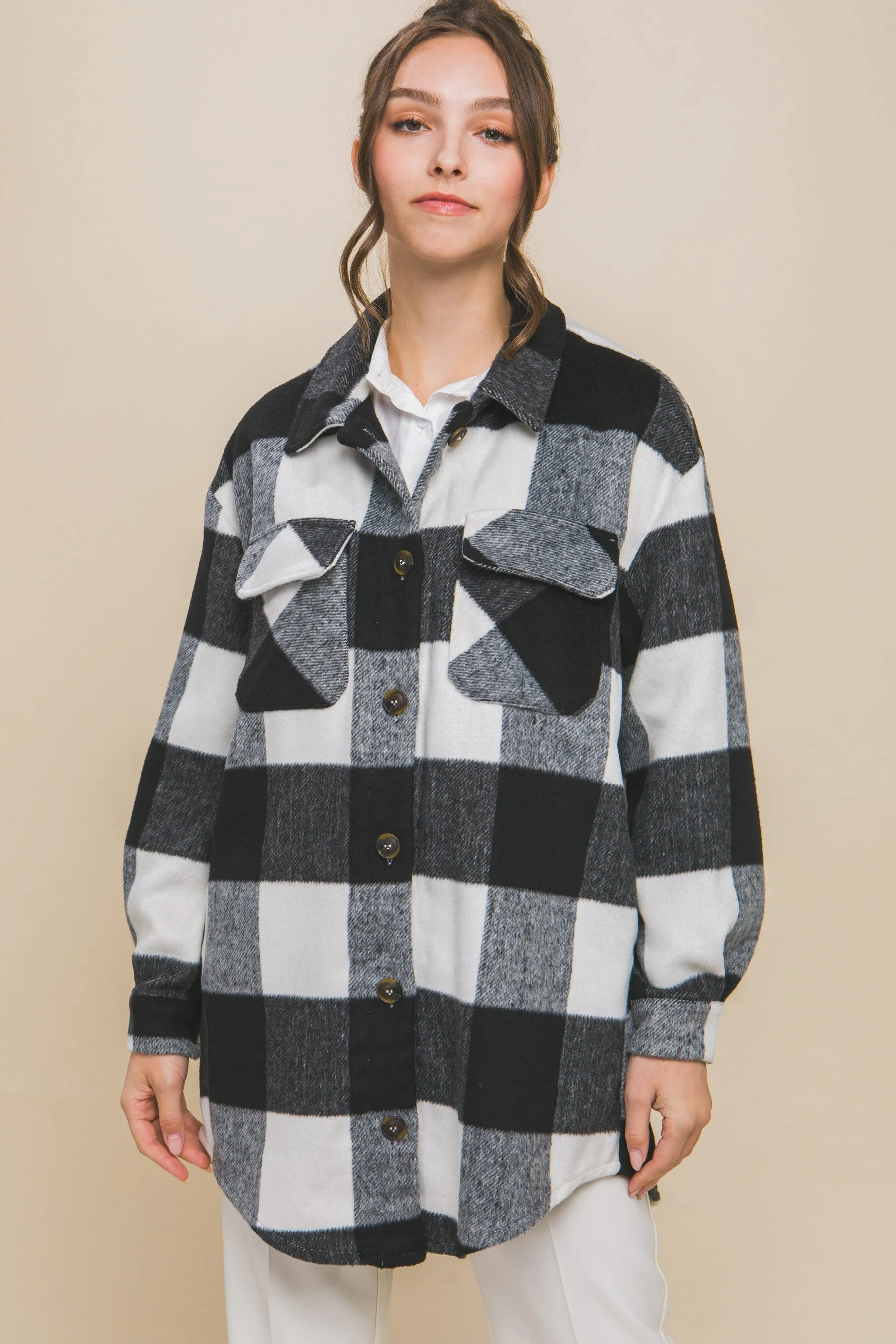 Black Plaid Bust Pocket Shacket