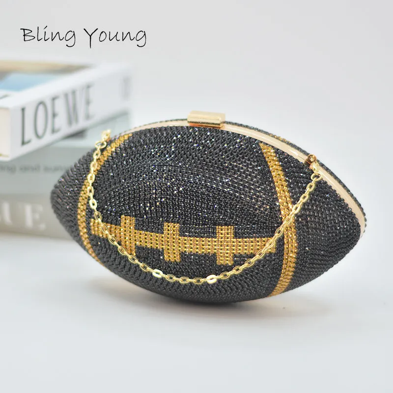 Black Rhinestone Crystal Football Purse