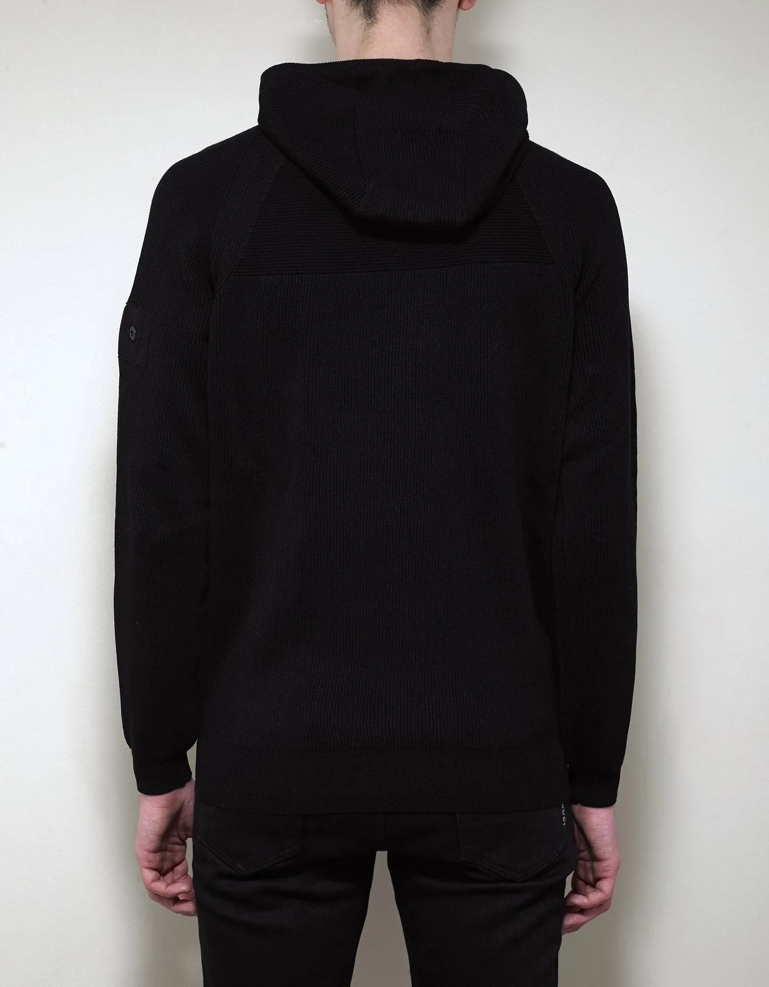 Black Ribbed Knitted Hoodie