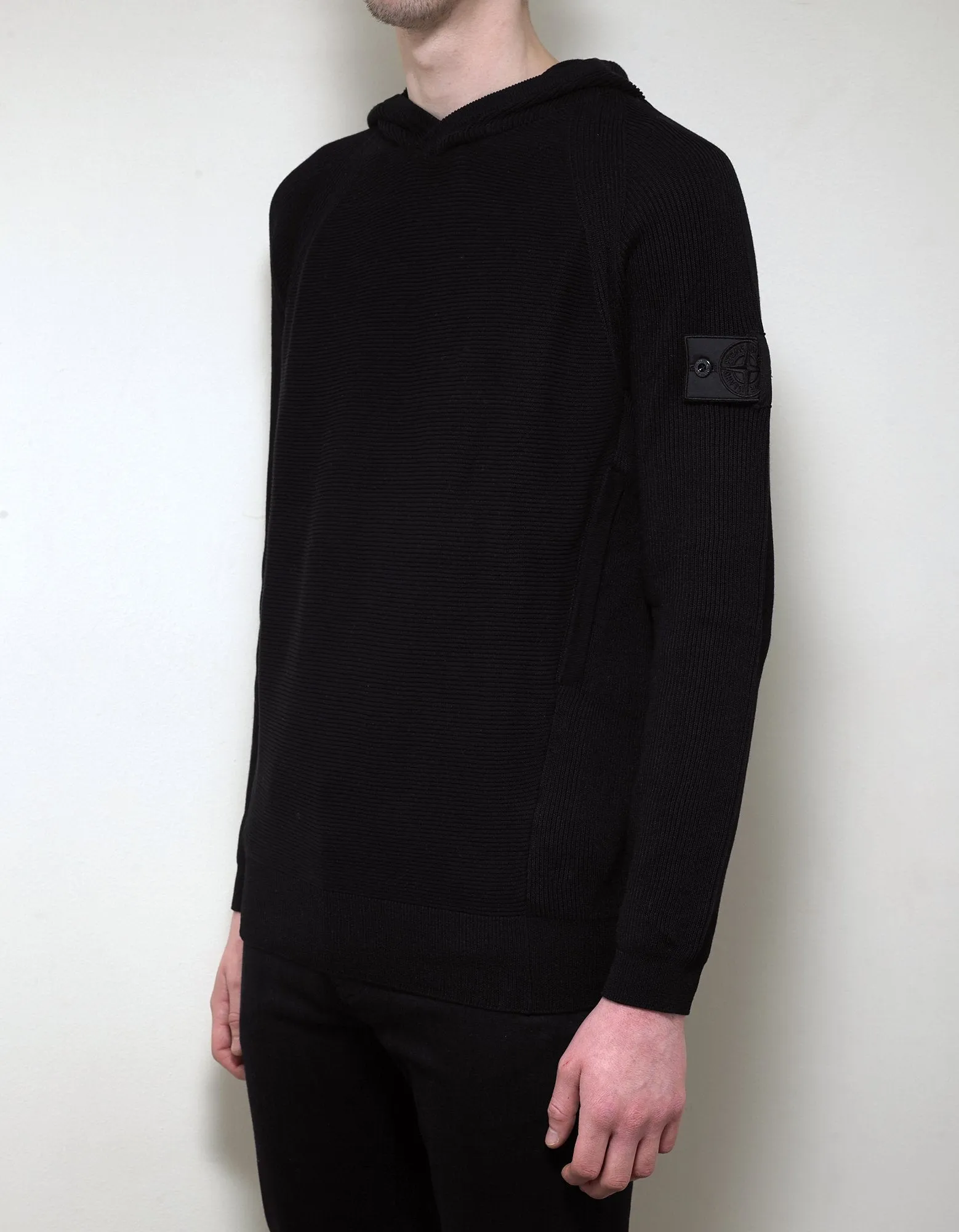 Black Ribbed Knitted Hoodie